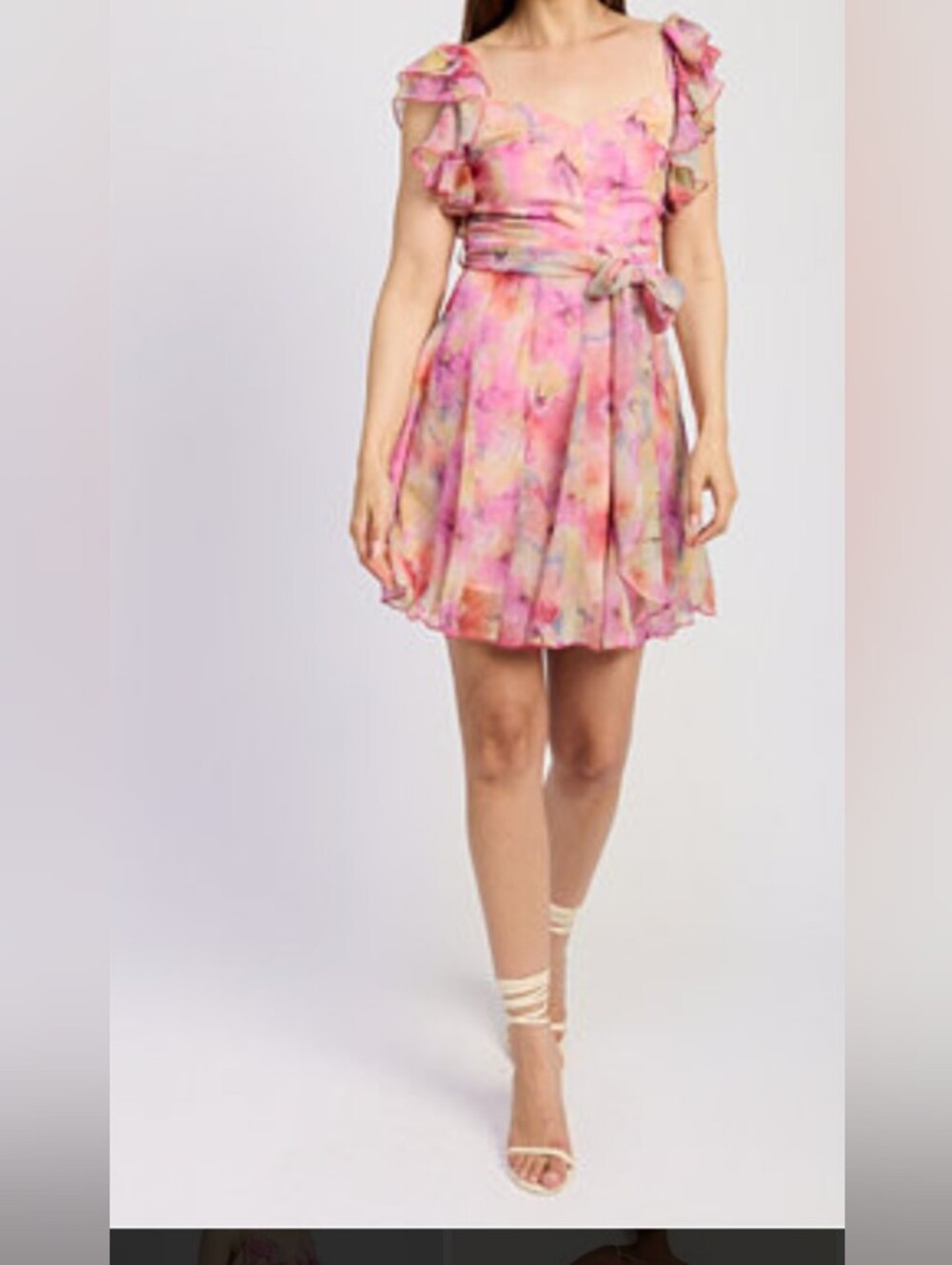 En Saison Pink Floral Ruffle Mini Dress